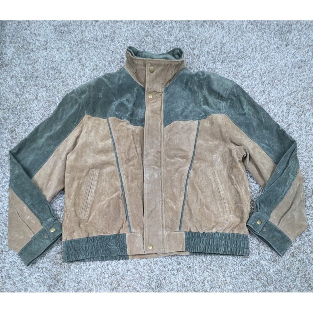 Vintage Scully Suede Leather Jacket Mens 2XL Brown Green Full Zip Western Cowboy